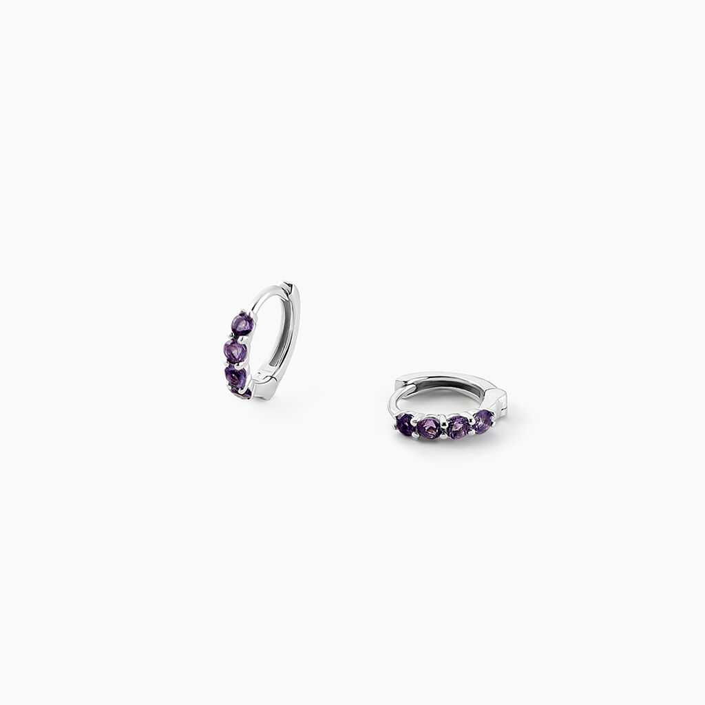 Créoles Leatrice Or Blanc Amethyste Violet - Boucles d'oreilles créoles Femme | Histoire d’Or
