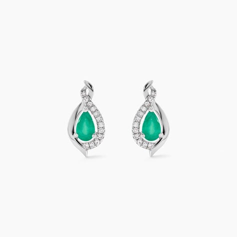 Boucles D'oreilles Puces Angelika Or Blanc Emeraude Et Diamant - Clous d'oreilles Femme | Histoire d&rsquo;Or