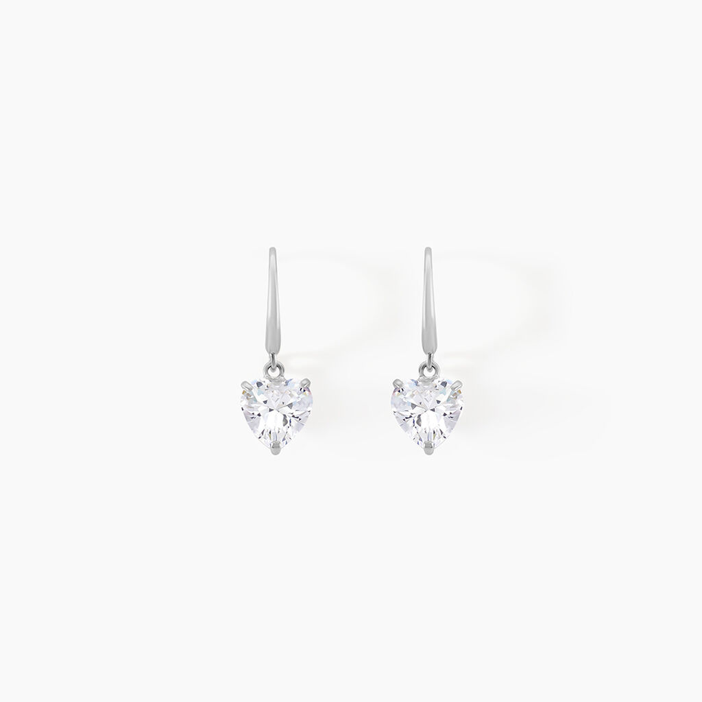 Boucles D'oreilles Pendantes Bo Coeur Pm Or Blanc Oxyde De Zirconium - Boucles d'oreilles pendantes Femme | Histoire d&rsquo;Or