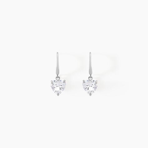 Boucles D'oreilles Pendantes Bo Coeur Pm Or Blanc Oxyde De Zirconium - Boucles d'oreilles pendantes Femme | Histoire d&rsquo;Or