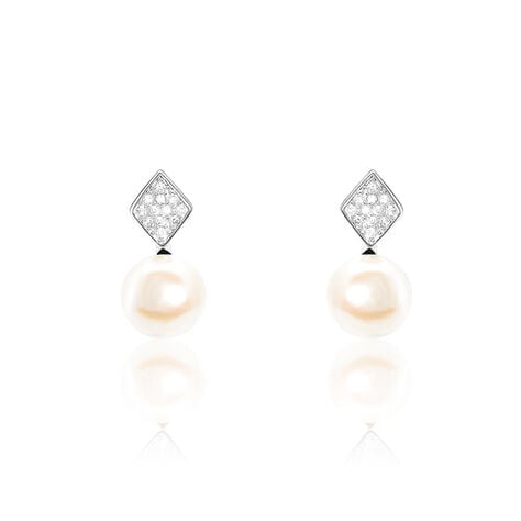 Boucles D'oreilles Pendantes Shirine Argent  Perle De Culture Et Oxyde - Boucles d'oreilles fantaisie Femme | Histoire d’Or