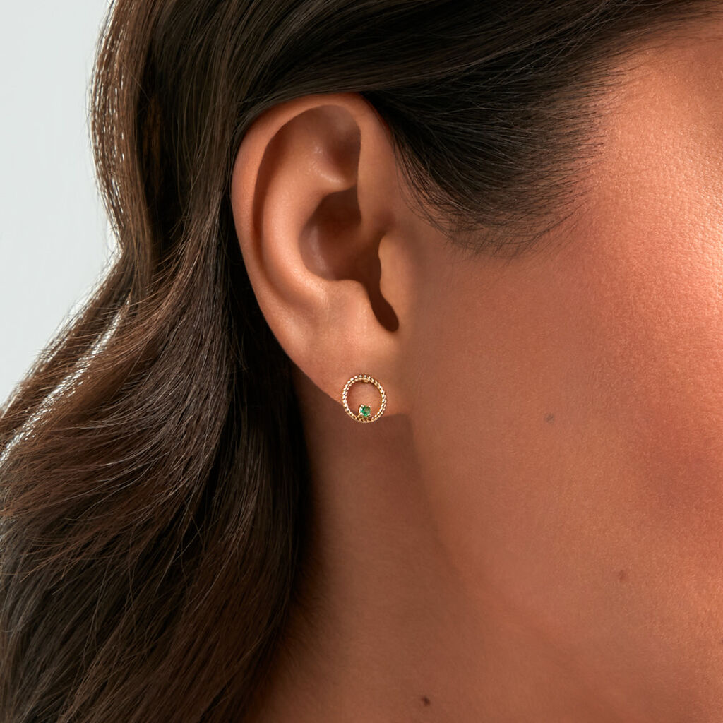 Boucles D'Oreilles Puces Eimhir Or Jaune Emeraude - Clous d'oreilles Femme | Histoire d&rsquo;Or