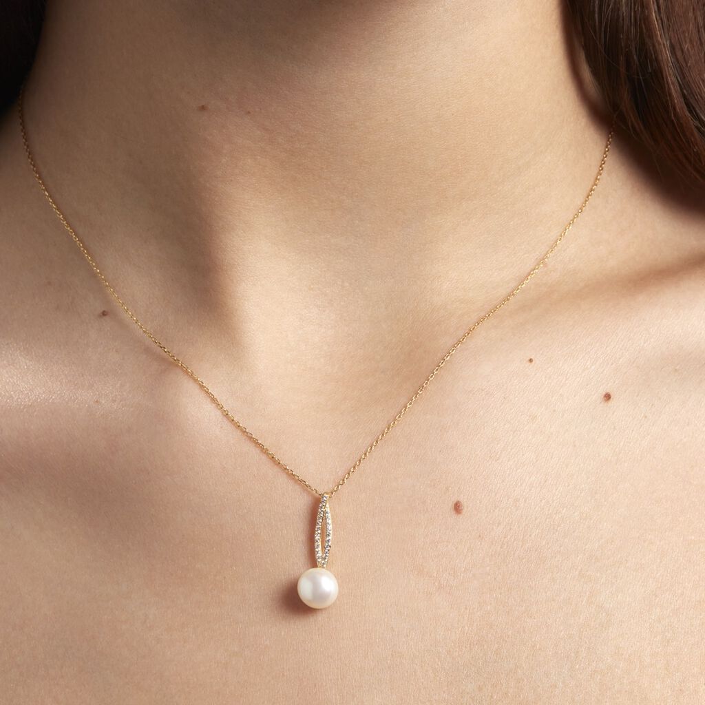 Collier Tesnimae Or Jaune Oxyde De Zirconium Et Perle De Culture - Colliers Femme | Histoire d’Or