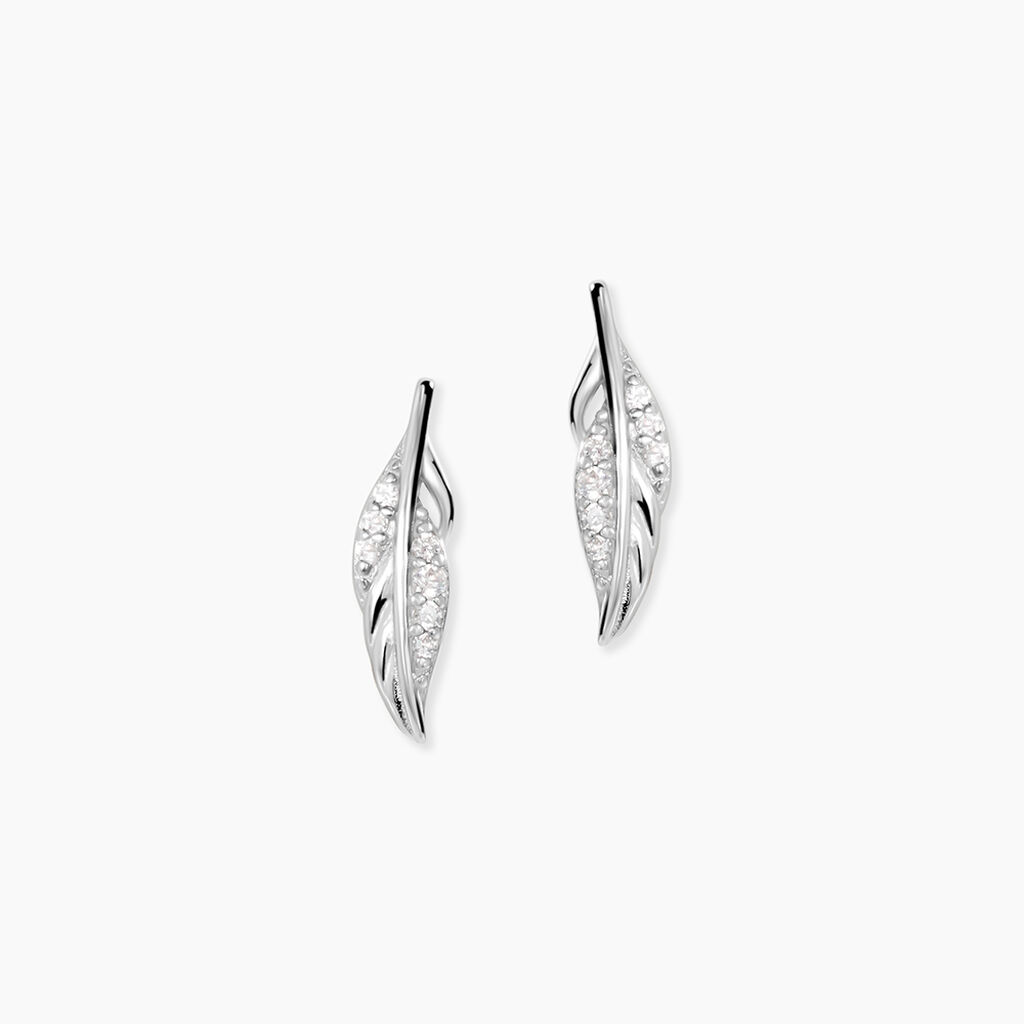 Boucles D'oreilles Puces Feath Argent Blanc Oxyde De Zirconium - Boucles d'oreilles fantaisie Femme | Histoire d’Or