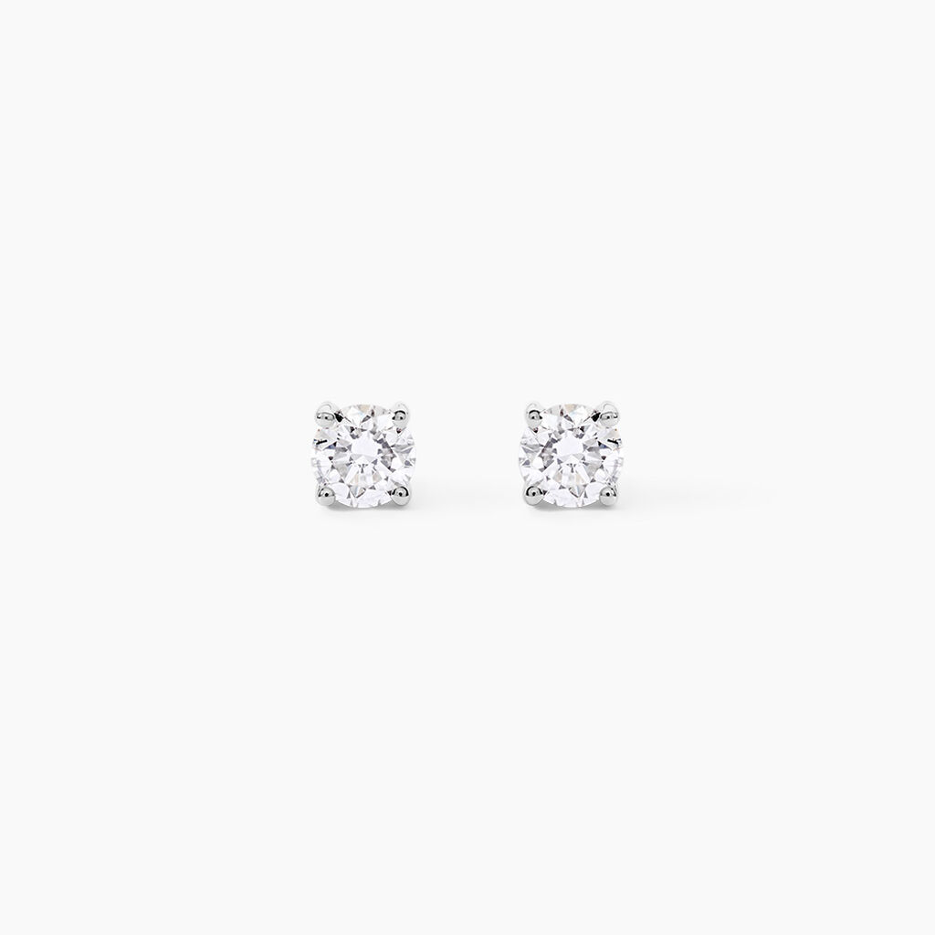Boucles D'oreilles Puces 4 Griffes Or Blanc Diamant Synthetique - Clous d'oreilles Femme | Histoire d&rsquo;Or