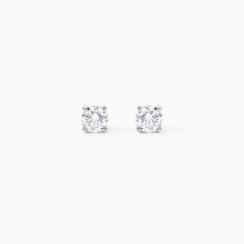 Boucles D'oreilles Puces 4 Griffes Or Blanc Diamant Synthetique - Clous d'oreilles Femme | Histoire d&rsquo;Or