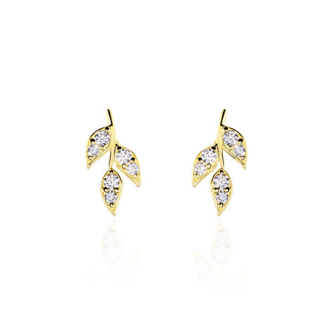 Boucles D'oreilles Pendantes Edia Feuille Or Jaune Oxyde De Zirconium - Boucles d'oreilles pendantes Femme | Histoire d’Or