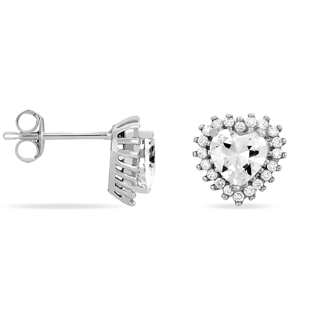 Boucles D'oreilles Puces Calvi Argent Blanc Oxyde De Zirconium - Boucles d'Oreilles Coeur Femme | Histoire d’Or