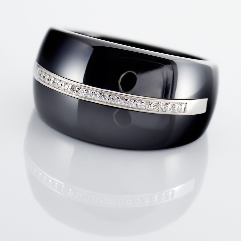 Bague Ceramik Design Argent Blanc Oxyde De Zirconium Et Céramique - Bagues avec pierre Femme | Histoire d’Or
