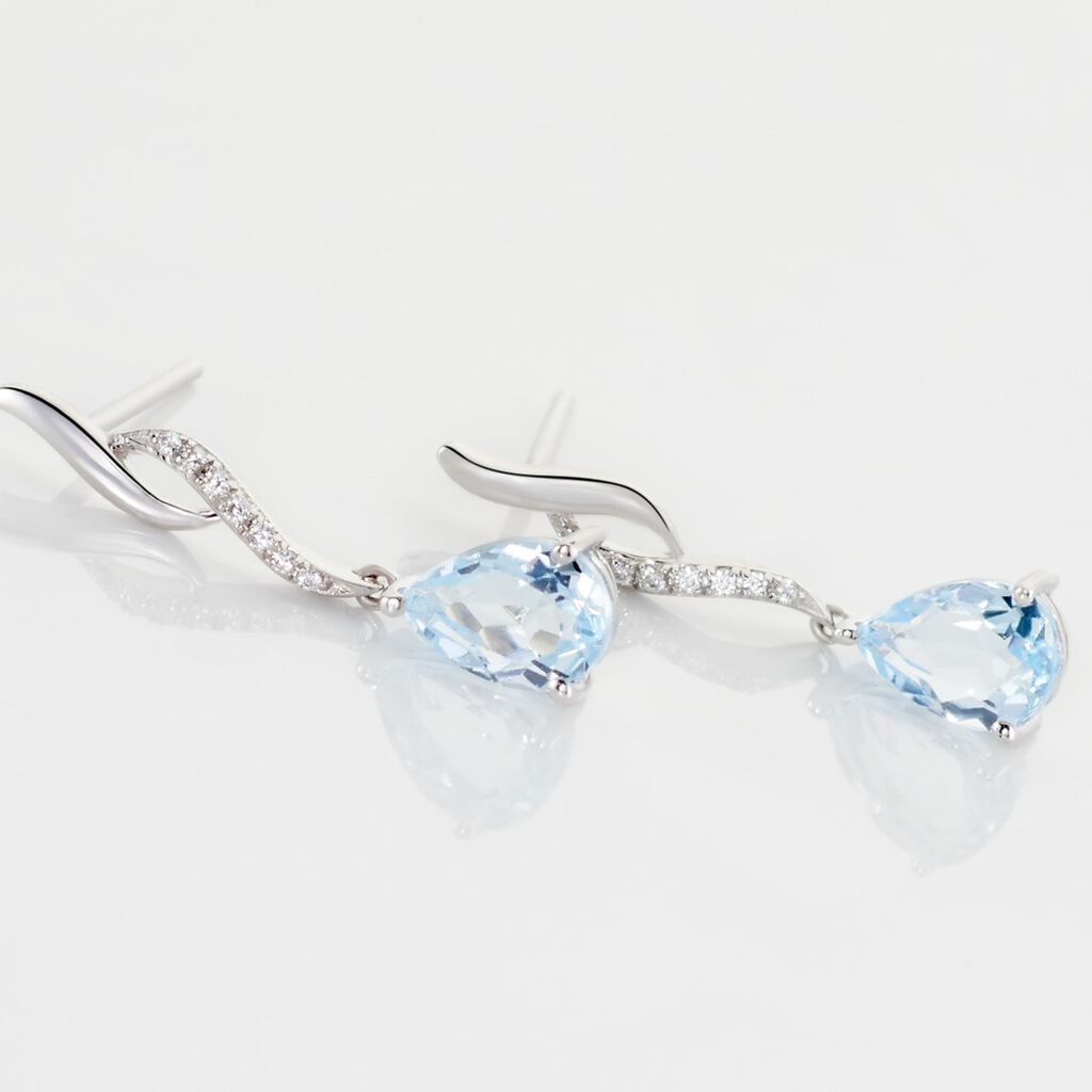Boucles D'oreilles Pendantes Assaf Or Blanc Topaze Et Oxyde - Boucles d'oreilles pendantes Femme | Histoire d’Or