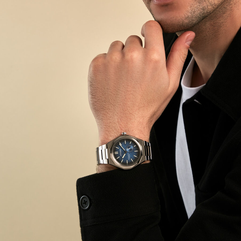 Montre Citizen Super Titanium Mechanical Zenshin Bleu - F&ecirc;te des p&egrave;res Homme | Histoire d&rsquo;Or