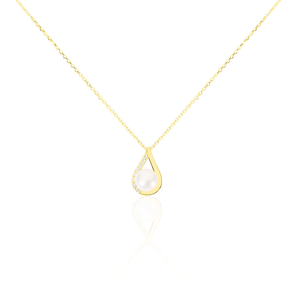 Collier Helin Or Jaune Perle De Culture Et Oxyde De Zirconium