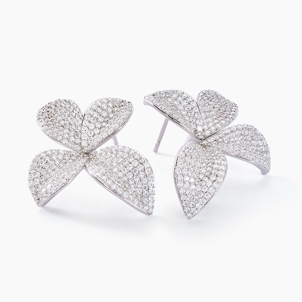 Boucles D'oreilles Puces Radiant Bloom Argent Blanc Oxyde - Clous d'oreilles Femme | Histoire d’Or
