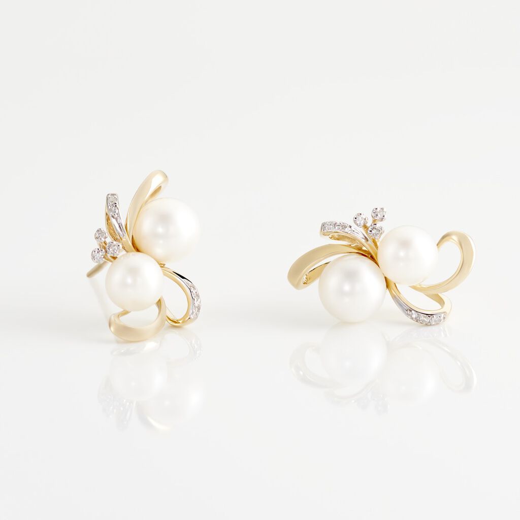 Boucles D'oreilles Puces Wandula Or Jaune Perle De Culture Et Diamant - Clous d'oreilles Femme | Histoire d&rsquo;Or