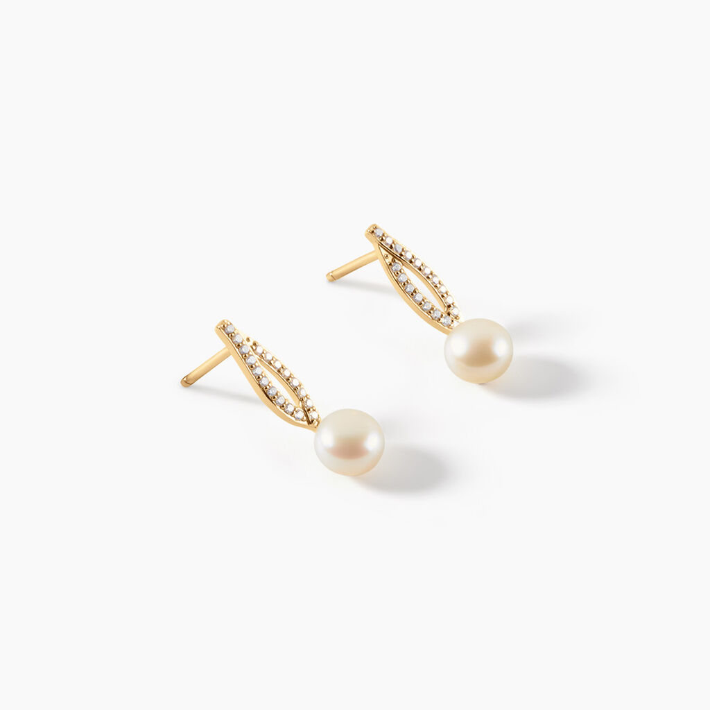 Boucles D'Oreilles Pendantes Tesnimae Argent Dor&eacute; A L'Or 750/1000 Perle De Culture Oxyde De Zirconium - Boucles d'oreilles pendantes Femme | Histoire d&rsquo;Or