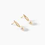 Boucles D'Oreilles Pendantes Tesnimae Argent Dor&eacute; A L'Or 750/1000 Perle De Culture Oxyde De Zirconium - Boucles d'oreilles pendantes Femme | Histoire d&rsquo;Or