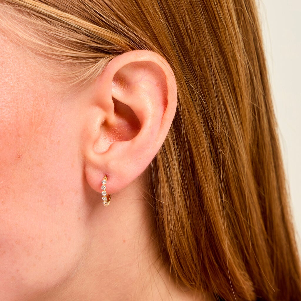 Cr&eacute;oles Chylan Argent Dor&eacute; A L'Or 750/1000 Oxyde De Zirconium - Boucles d'oreilles cr&eacute;oles Femme | Histoire d&rsquo;Or