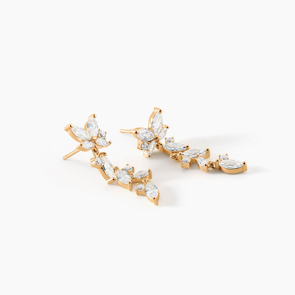 Boucles D'Oreilles Pendantes Eglantine Plaqu&eacute; Or Jaune Oxyde De Zirconium - Boucles d'oreilles empierr&eacute;es Femme | Histoire d&rsquo;Or