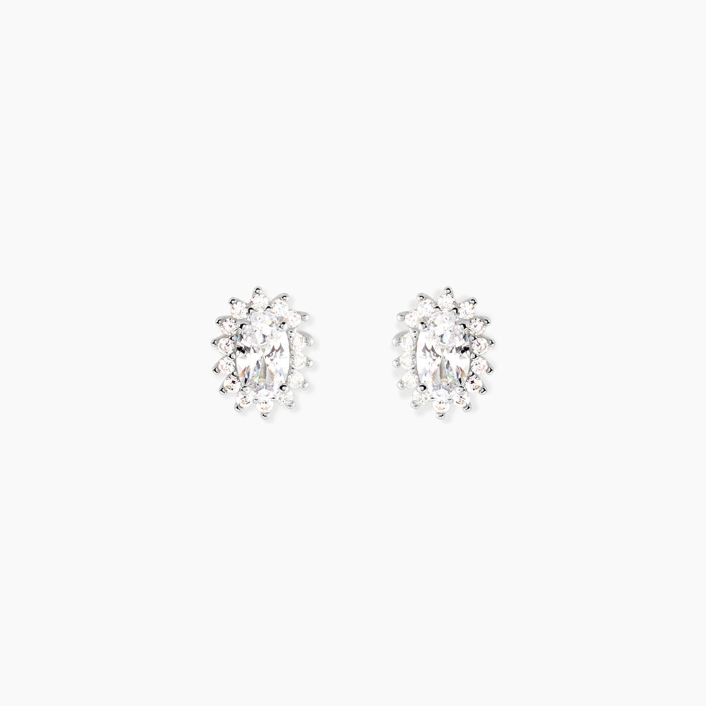 Boucles D'Oreilles Puces Liz Argent Blanc Oxyde De Zirconium - Boucles d'oreilles empierr&eacute;es Femme | Histoire d&rsquo;Or