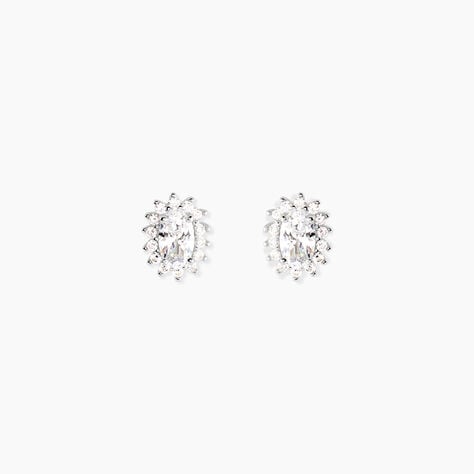 Boucles D'Oreilles Puces Liz Argent Blanc Oxyde De Zirconium - Boucles d'oreilles empierr&eacute;es Femme | Histoire d&rsquo;Or