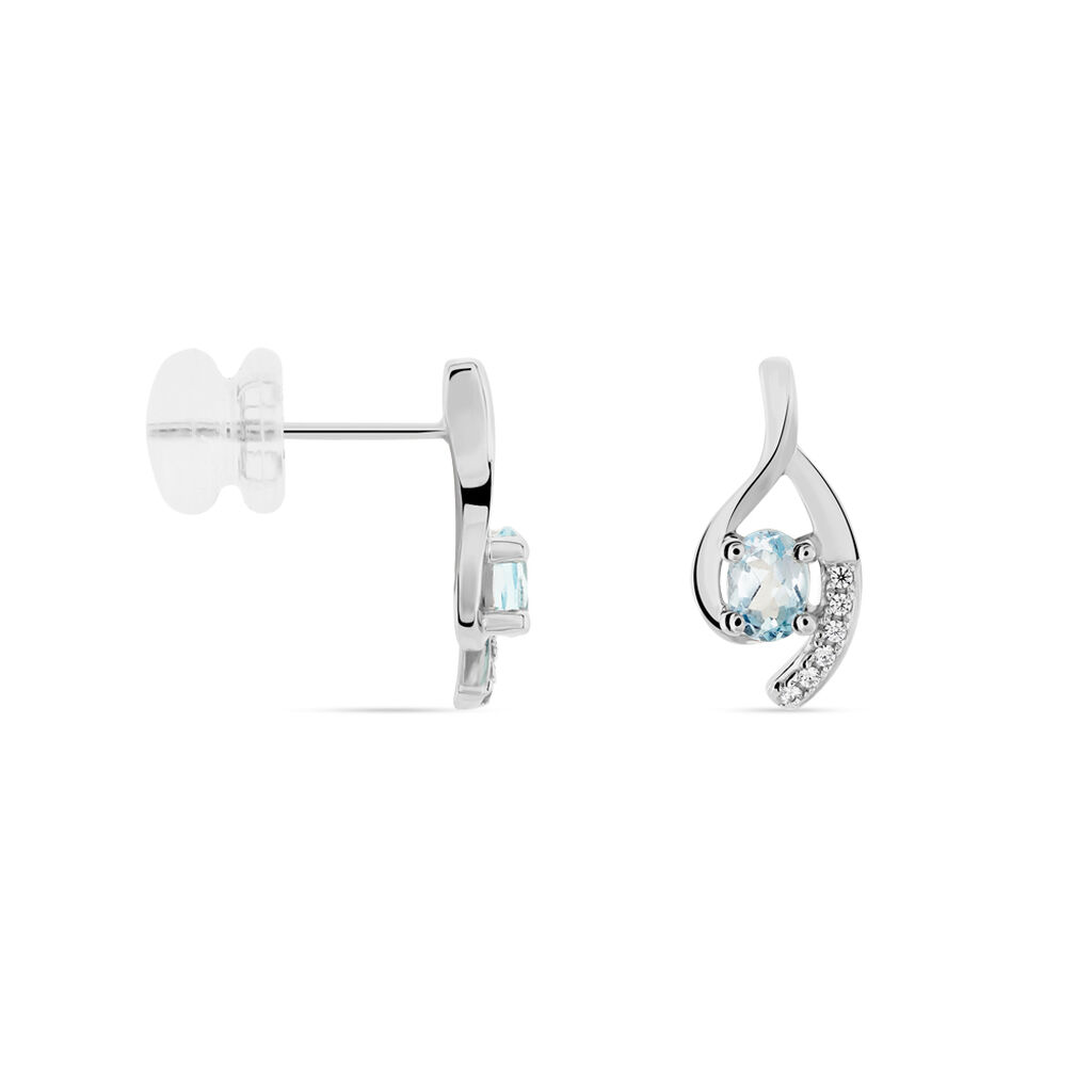 Boucles D'oreilles Sagesse Or Blanc Topaze Oxyde - Clous d'oreilles Femme | Histoire d’Or