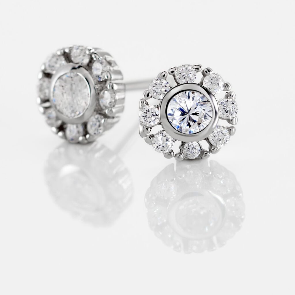Boucles D'oreilles Puces Argent Blanc Gwenegan Oxydes De Zirconium - Boucles d'oreilles fantaisie Femme | Histoire d’Or