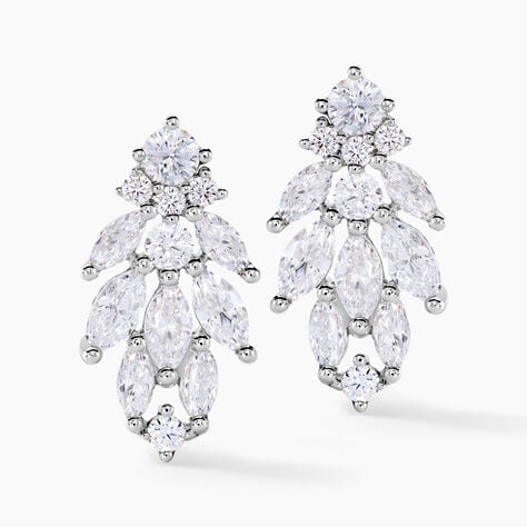 Boucles D'oreilles Pendantes Marquis Or Blanc Oxyde De Zirconium - Boucles d'oreilles pendantes Femme | Histoire d&rsquo;Or