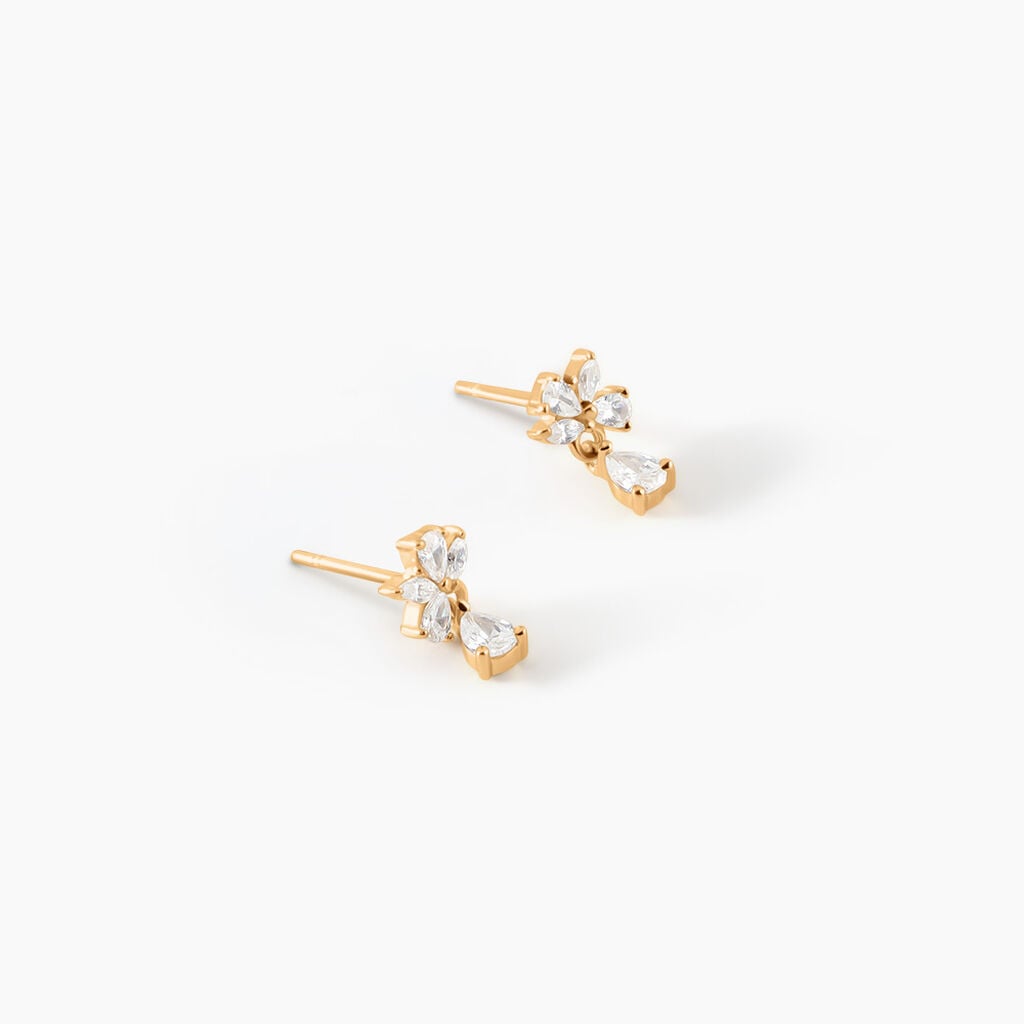 Boucles D'Oreilles Pendantes Eglantine Plaqu&eacute; Or Jaune Oxyde De Zirconium - Boucles d'oreilles empierr&eacute;es Femme | Histoire d&rsquo;Or