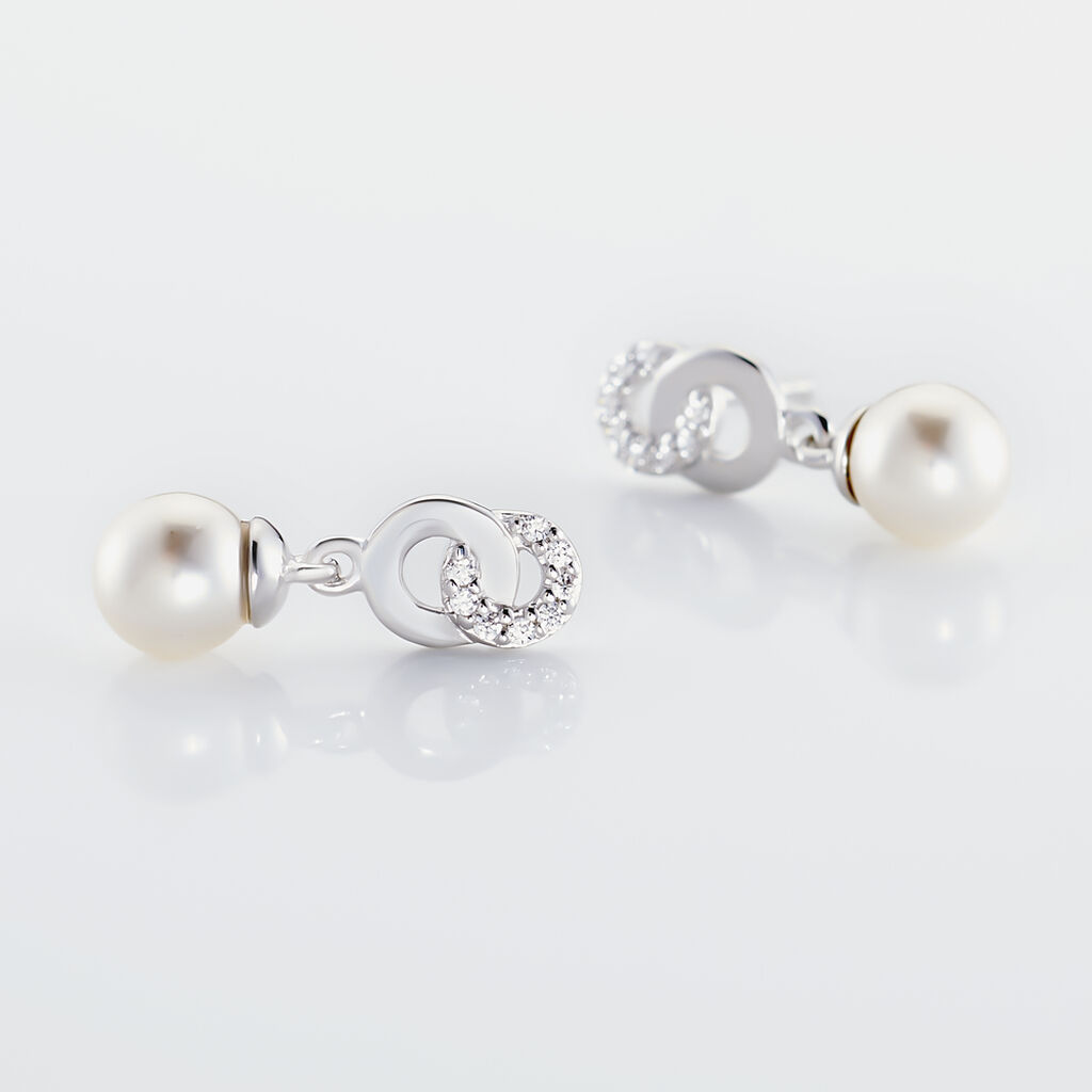 Boucles D'oreilles Pendantes Anilie Argent Blanc Perle D'imitation - Boucles d'oreilles fantaisie Femme | Histoire d&rsquo;Or