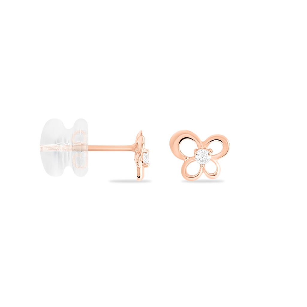 Boucles D'oreilles Puces Eleanor Fleur Or Rose Oxyde De Zirconium - Clous d'oreilles Femme | Histoire d&rsquo;Or