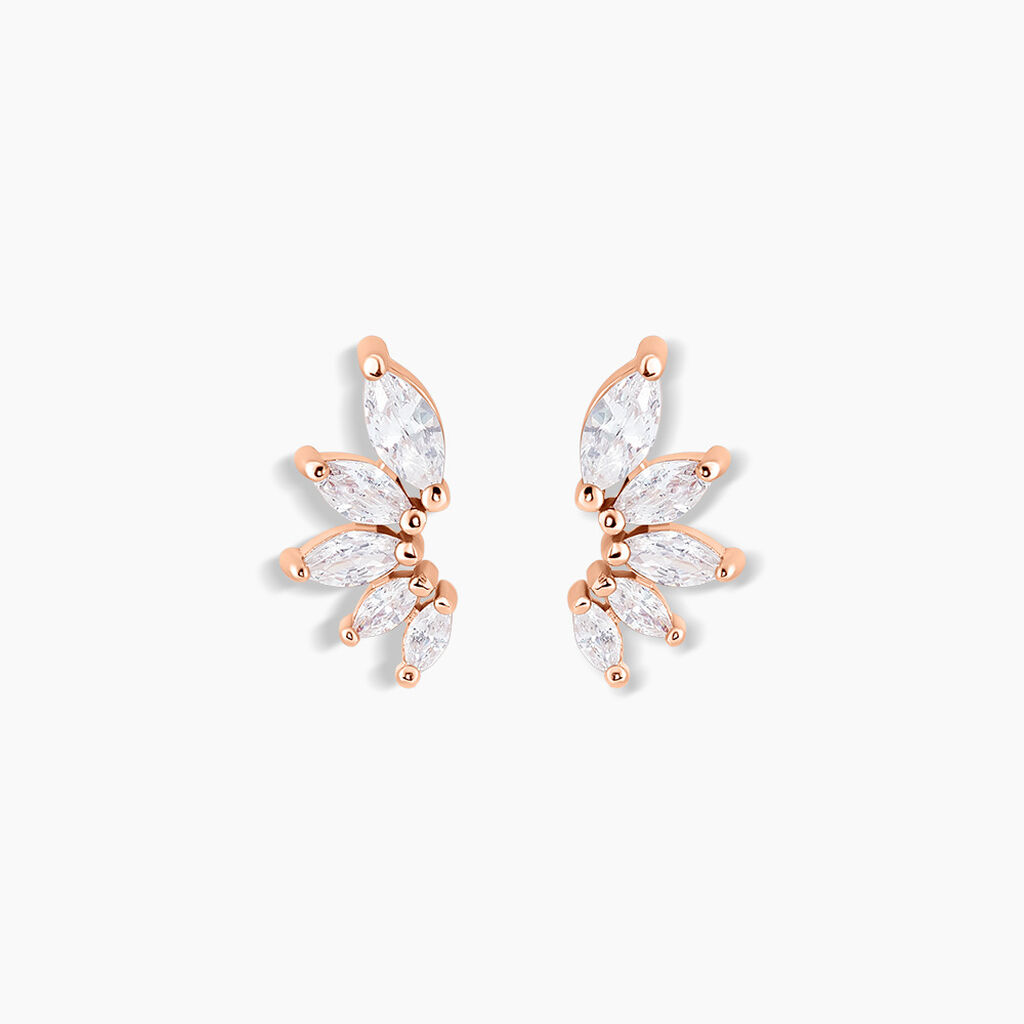 Boucles D'oreilles Puces Duchesse Argent Rose Oxyde De Zirconium - Boucles d'oreilles fantaisie Femme | Histoire d’Or