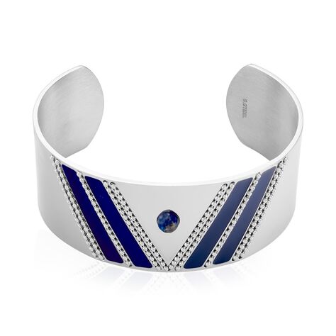 Bracelet Manchette Imagine Tamera Acier Blanc Lapis Lazuli - Bracelets manchettes Femme | Histoire d&rsquo;Or