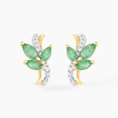 Boucles D'oreilles Puces Angie Or Jaune Emeraude Diamant - Clous d'oreilles Femme | Histoire d&rsquo;Or