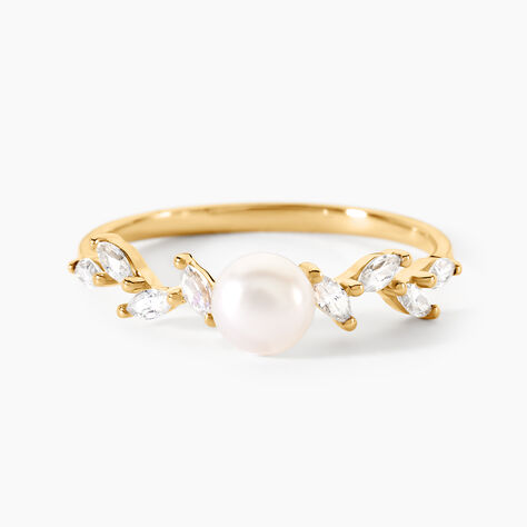 Bague Nacr&eacute;e Or Jaune Perle De Culture Oxyde De Zirconium - Bagues solitaires Femme | Histoire d&rsquo;Or