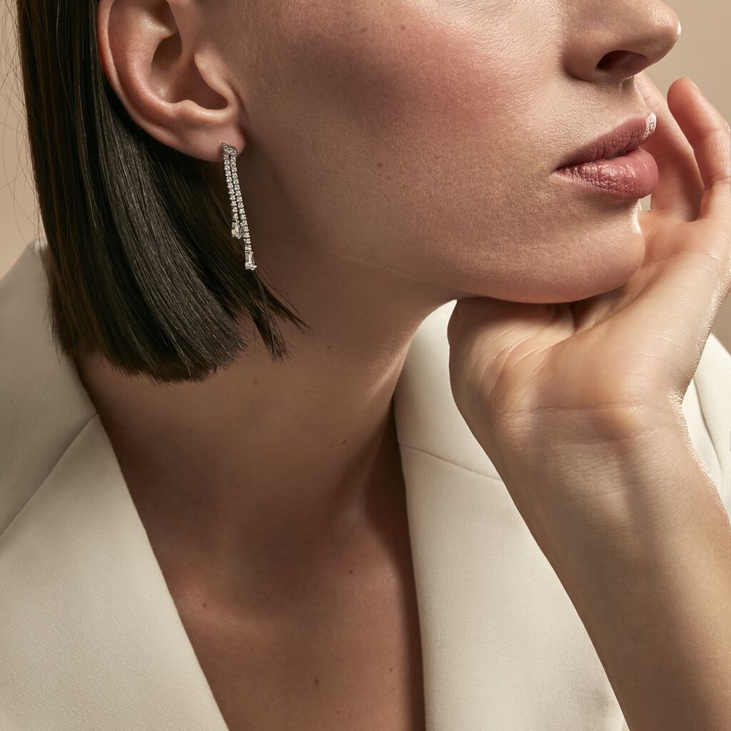 Boucles D'oreilles Pendantes Isalis Argent Blanc Oxyde De Zirconium - Boucles d'oreilles fantaisie Femme | Histoire d’Or