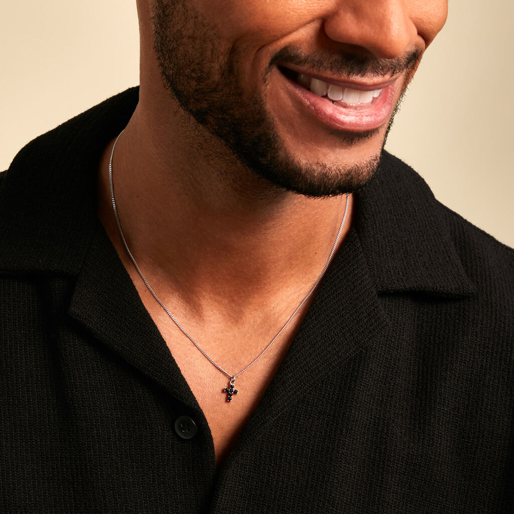 Collier Yahn Argent Blanc Pierre De Synthese - Colliers fantaisie Homme | Histoire d&rsquo;Or