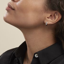 Créoles Ava Bords Diamantés Argent Blanc - Boucles d'oreilles créoles Femme | Histoire d’Or