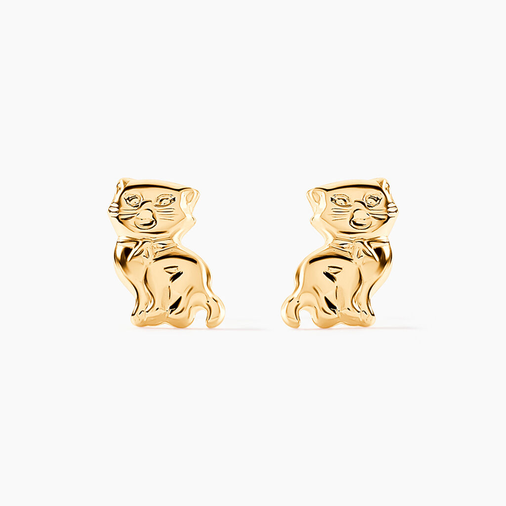 Boucles D'oreilles Puces Florenta Chat Or Jaune - Clous d'oreilles Enfant | Histoire d&rsquo;Or