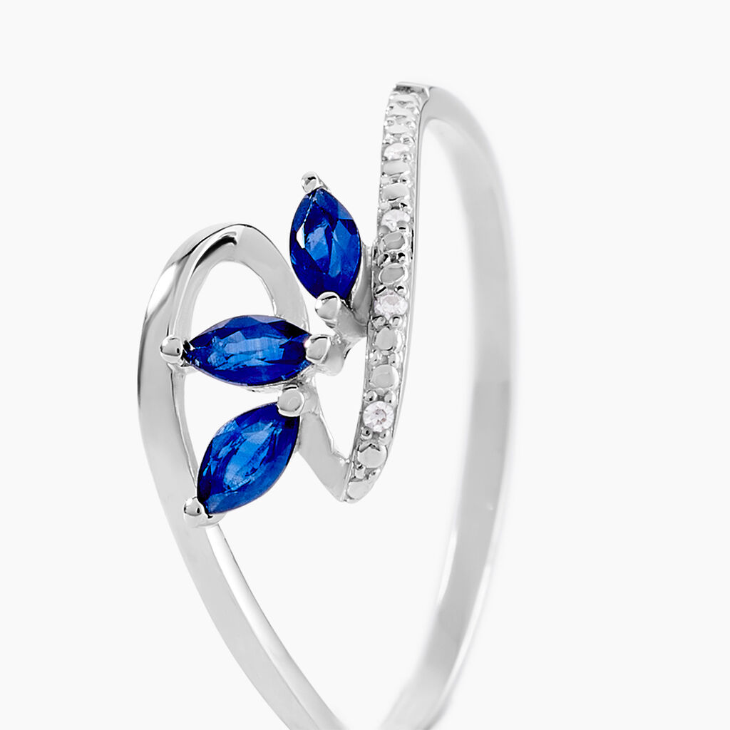 Bague Petale Or Blanc Saphir Et Diamant - Bagues avec pierre Femme | Histoire d’Or
