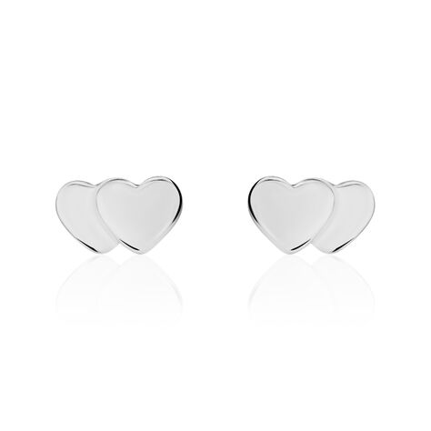 Boucles D'oreilles Puces Collinette Argent Blanc - Boucles d'Oreilles Coeur Femme | Histoire d’Or