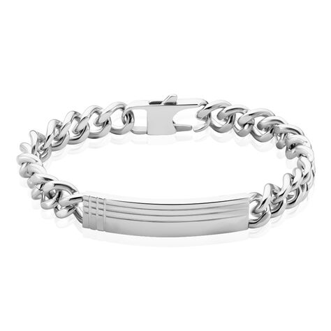 Bracelet Identité Quadrillage Acier Blanc - Gourmettes Homme | Histoire d’Or