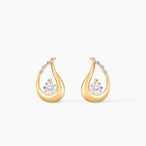 Boucles D'oreilles Puces Helie Goutte Or Jaune Oxyde De Zirconium - Clous d'oreilles Femme | Histoire d&rsquo;Or