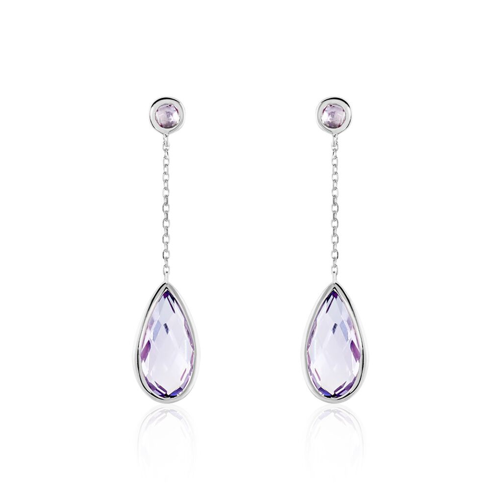 Boucles D'oreilles Pendantes Dennis Or Blanc Amethyste - Boucles d'oreilles pendantes Femme | Histoire d’Or