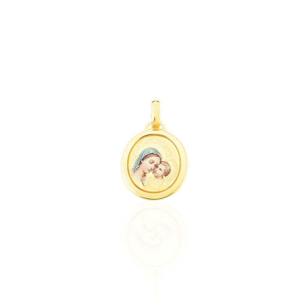 Pendentif Vierge A L'enfant Ovale Or Jaune