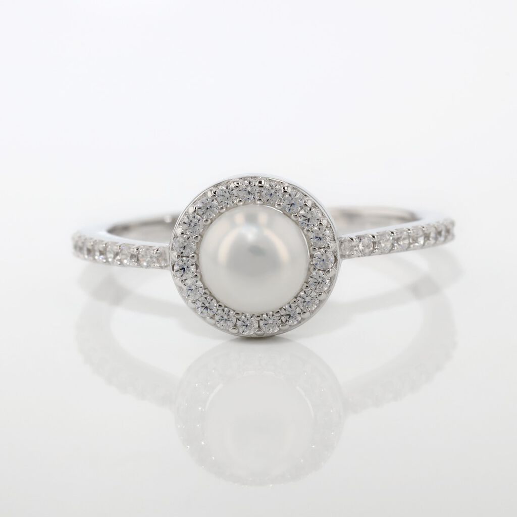 Bague Argent Blanc Suada Perle De Culture Oxyde De Zirconium - Bagues avec pierre Femme | Histoire d’Or