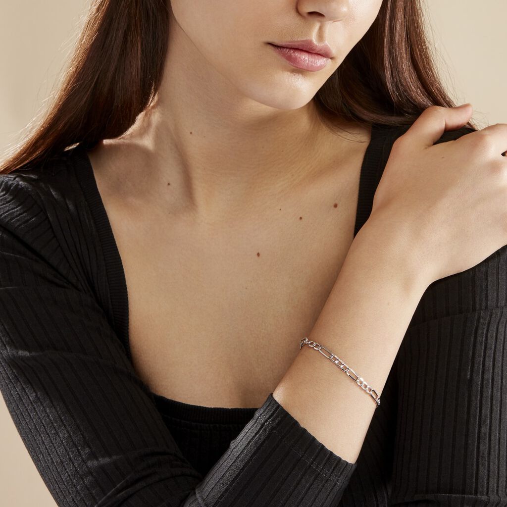 Bracelet Or Blanc Maille Alternée 1/3 - Bracelets chaîne Femme | Histoire d’Or