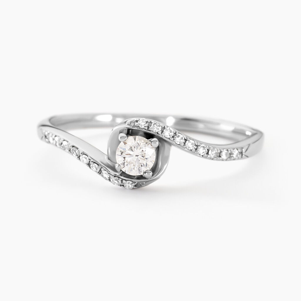 Bague Vrille Accompagnee Or Blanc Diamant - Bagues solitaires Femme | Histoire d&rsquo;Or