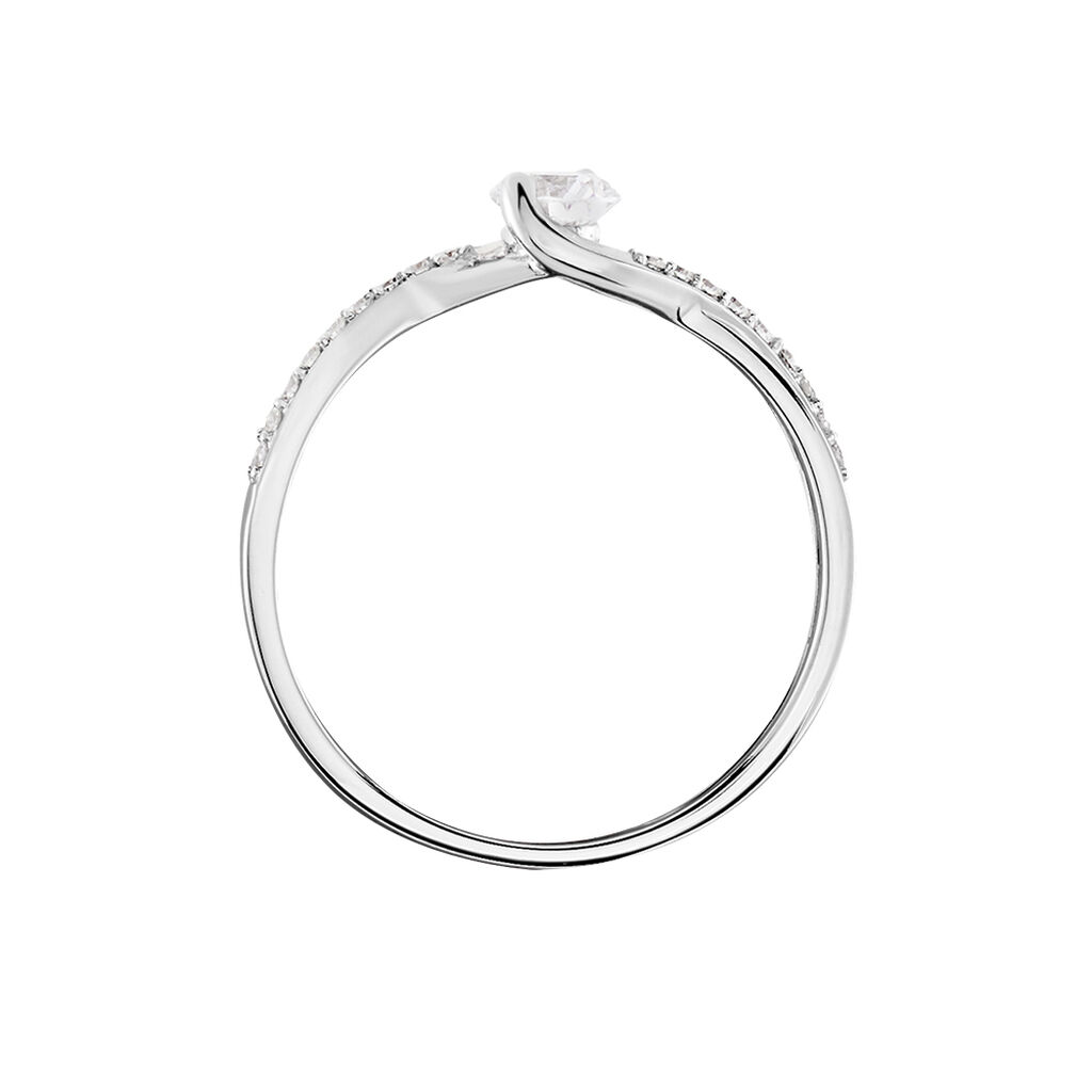 Solitaire Accompagn&eacute; Laetitianne Or Blanc Diamant Synth&eacute;tique - Bagues solitaires Femme | Histoire d&rsquo;Or
