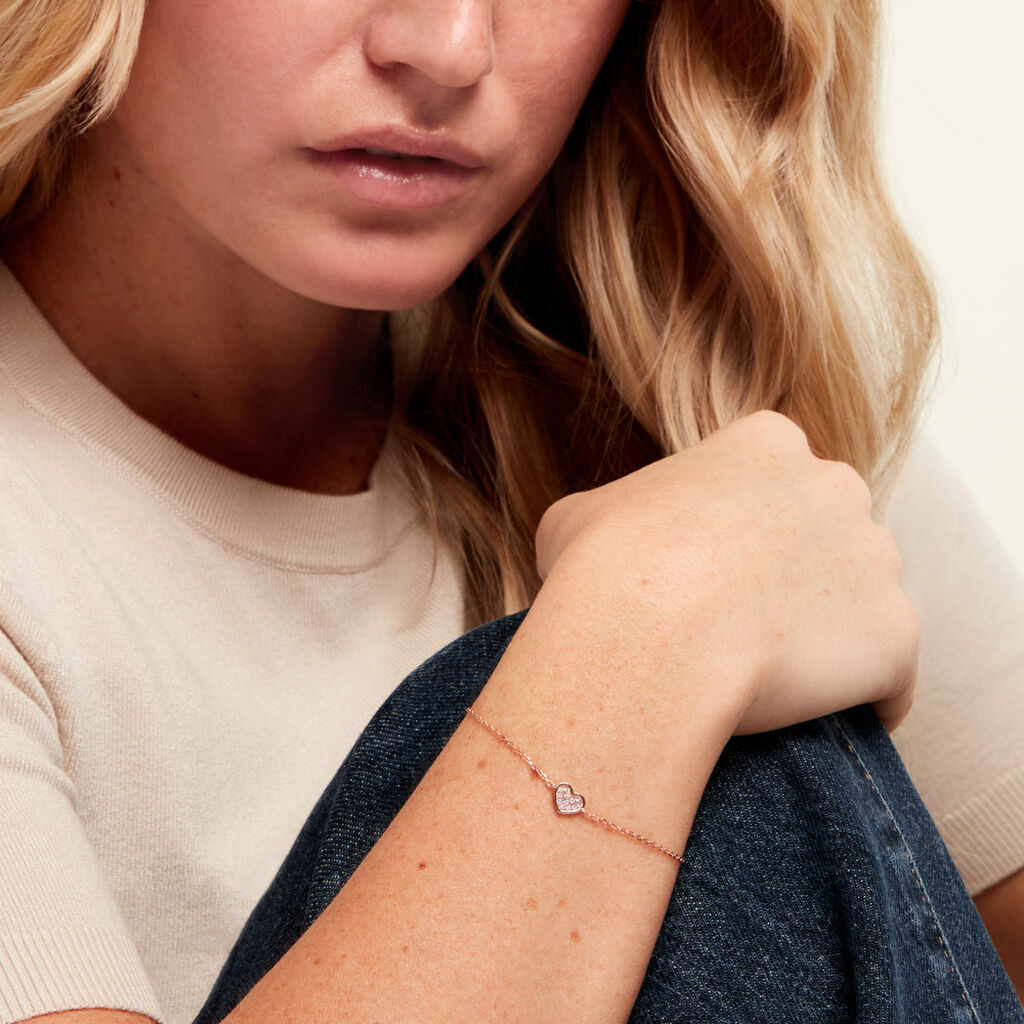 Bracelet Petit Coeur Argent Rose Oxyde De Zirconium - F&ecirc;te des m&egrave;res Femme | Histoire d&rsquo;Or