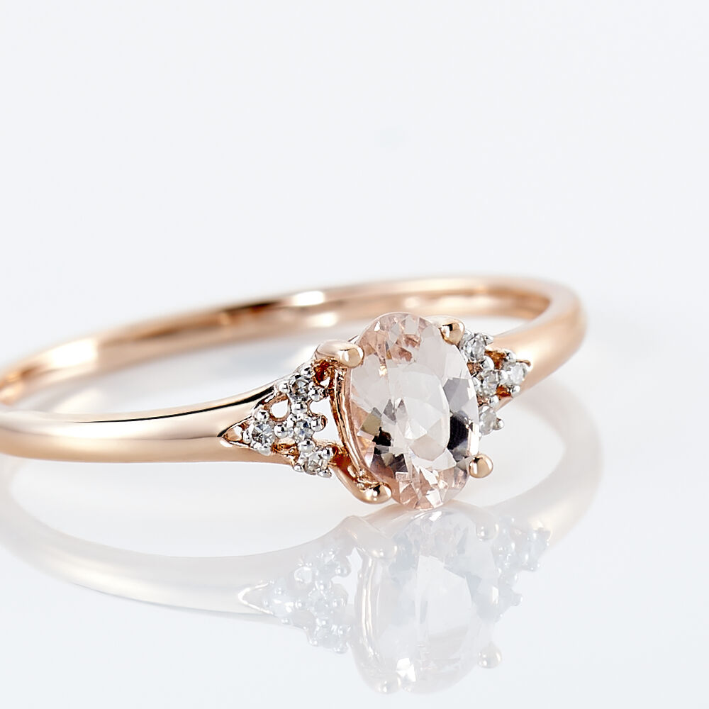 Bagues solitaires Or Morganite Ovale Pavage Rose 375 1000
